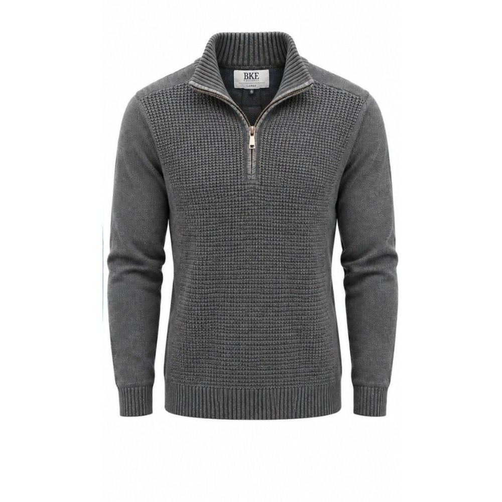 BKE Mens Large Charcoal Gray Quarter Zip Mixed Knit Sweater NWT